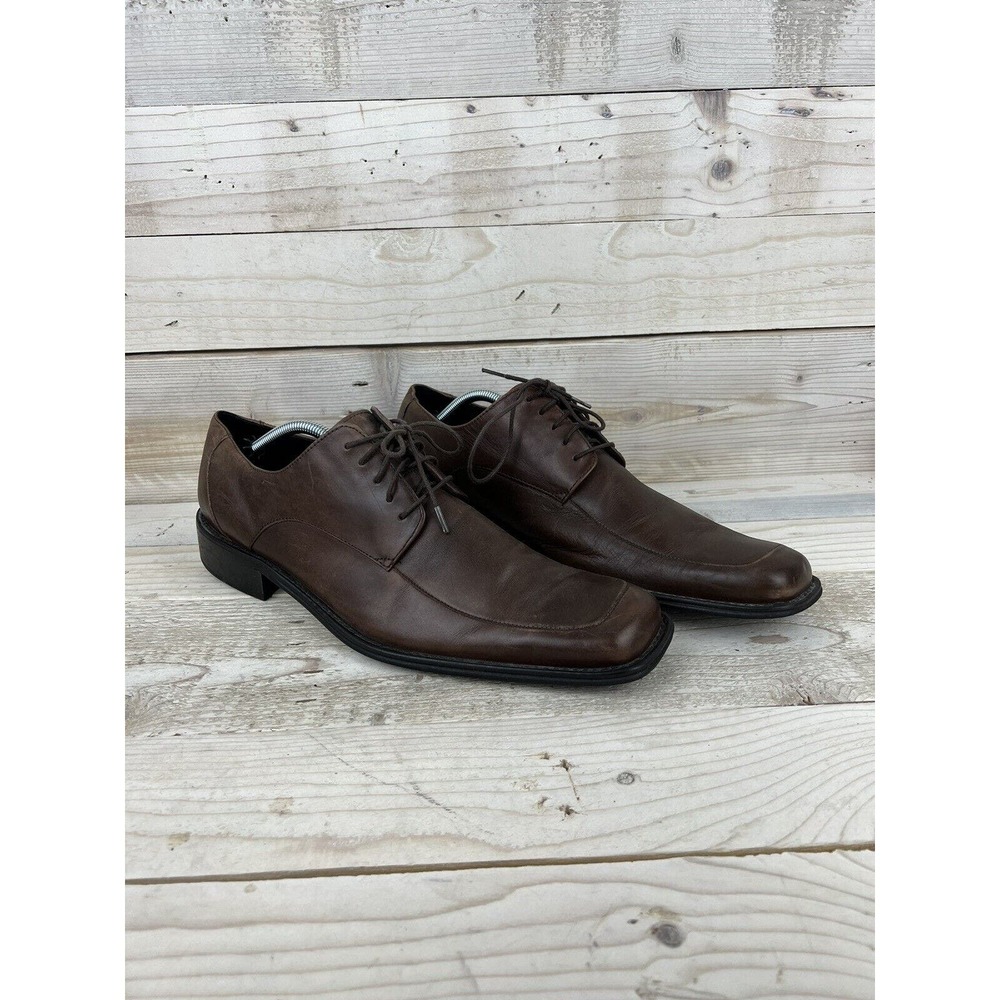 Kenneth Cole Living On Edge Lace Up Dress Shoes Leather Brown Mens Size 12